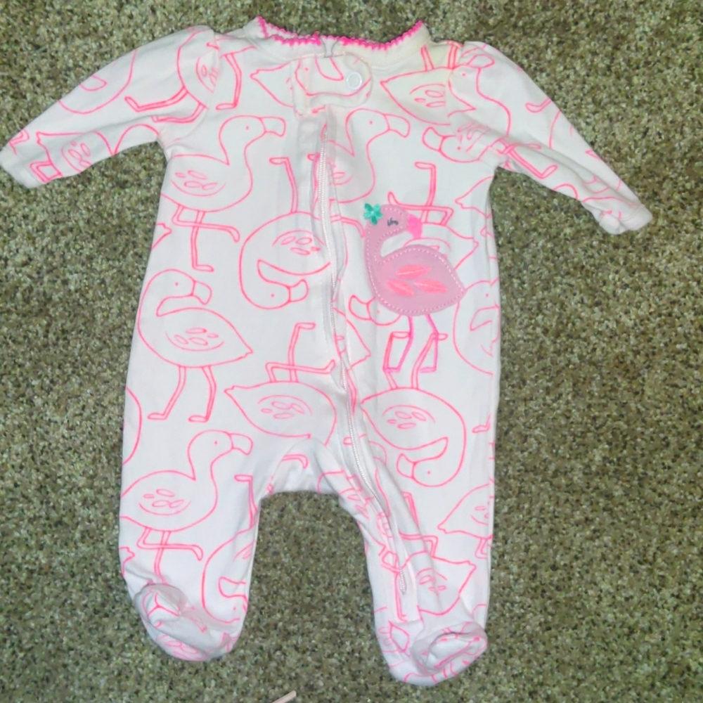 Baby girl flamingo designed, zippered with top snap pijamas.